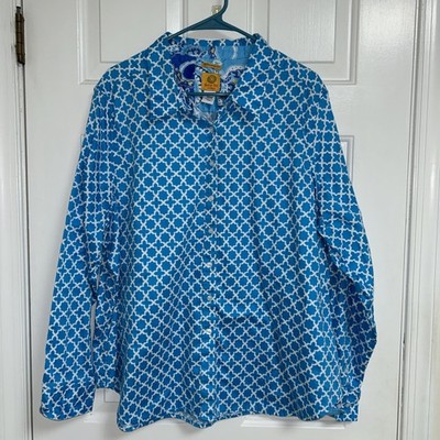 Ruby Rd Women s Plus Size 22W Wrinkle Resistant Button Down Shirt Blue White EUC