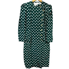 Vintage Liz Roberts Dress Women 8P Green Shell 80s Office Peplum Gold Buttons