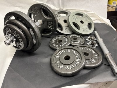VINTAGE SPORTS AUTHORITY DUMBBELL PAIR WEIGHTS PLATES (72 POUNDS TOTAL)