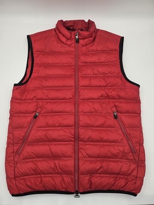 Emporio Armani EA7 Red Quilted Puffer Vest Men Full Zip Stand-Up Collar