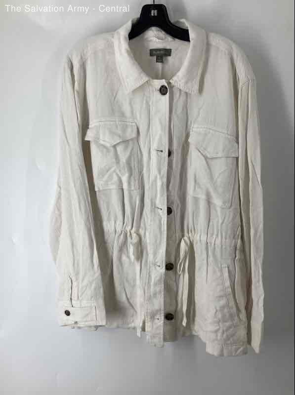 Style & Co. Womens White Black Long Sleeve Collared Shirt Jacket Size X-Large