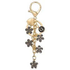 Initial Letter Keychain, Cute Flower Letter-Q Keychains for Women Girls Black