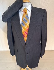 Vtg Hickey Freeman Boardroom Bespoke 42R Pant 34 x 29 Wool 2 Pc Suit Gray Stripe