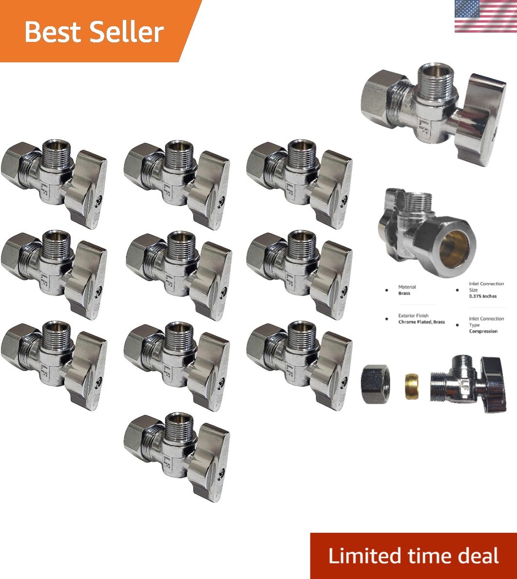 Brass Angle Stop Valve 1/4 Turn 1/2" NOM Compression for Plumbing 10 Pack