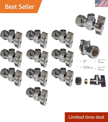 Brass Angle Stop Valve 1/4 Turn 1/2" NOM Compression for Plumbing 10 Pack