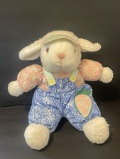 VTG HTF Dan Dee Lamb Plush 12 90s Country Style, Acid Wash Overalls Floral Patch