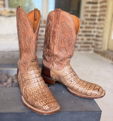 Lucchese Classics CL1066 Genuine Caiman Belly Cowboy Boots Men s 12D Brown USA