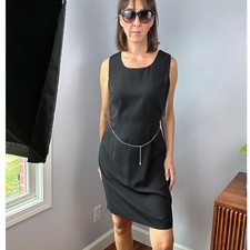S.L. Fashions Vintage 90s Black Shift Dress Rhinestone Belt Size 14 XL NWT