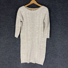 Old Navy Sweater Dress Women S Small Beige Midi 3/4 Sleeve Round Neck Cotton