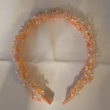 Floral Ribbon Beaded Headband Peach Pink White for girls