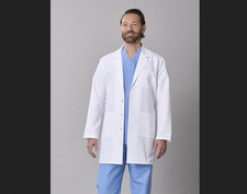 Case of 24 Medline Propel Men's 4-Pocket Staff-Length Lab Coats White SMALL 