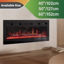 40/50/60 inch Electric Fireplace Insert Wall-Mount Heater & Remote, Timer Black
