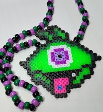 Handmade Alien Kandi Necklace  Perler Alien  Pony Bead Chain  Rave Kandi   