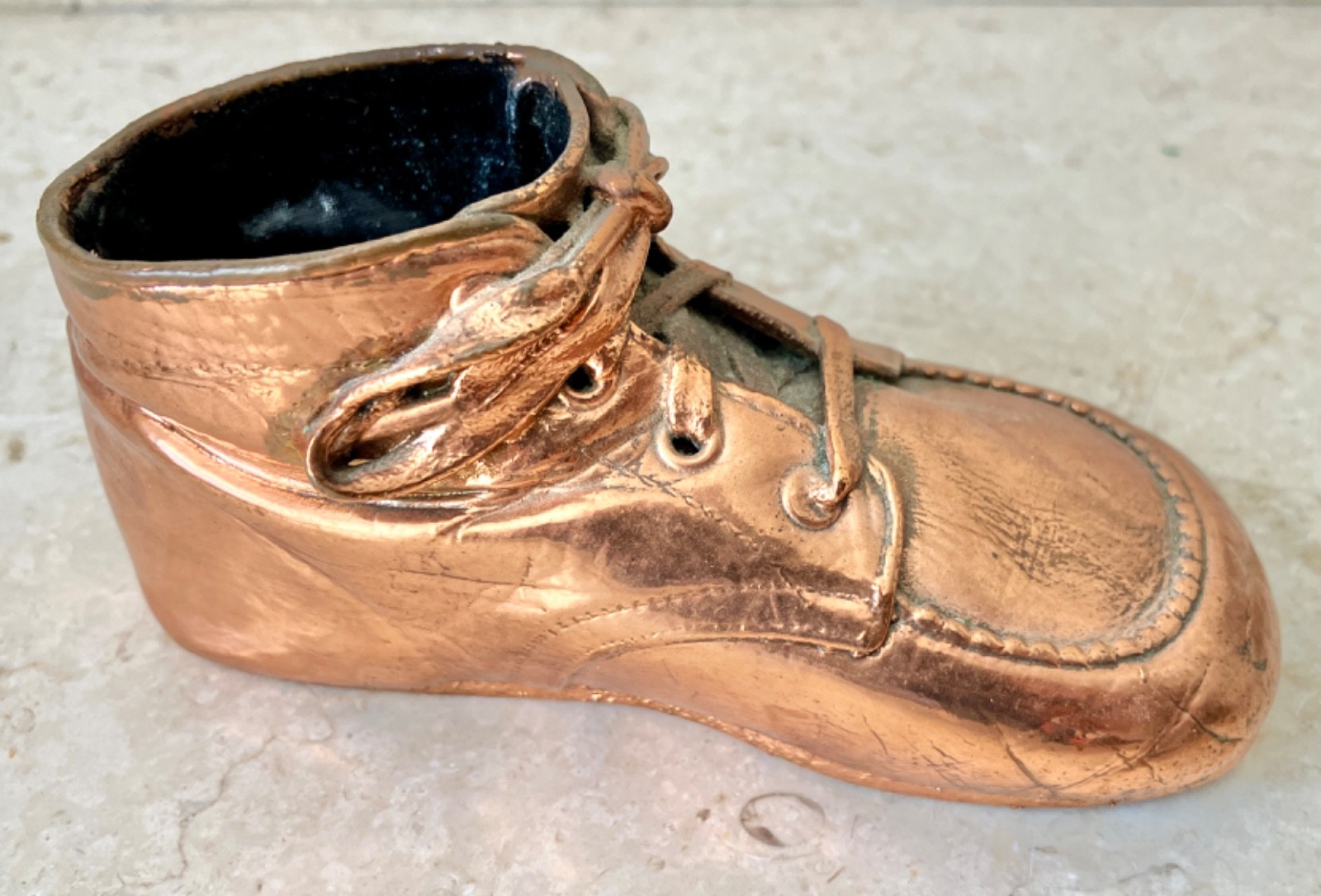 Vintage Bronze Copper Dipped Metal Finish Lace-up Toddler BABY SHOE 4-3/4"