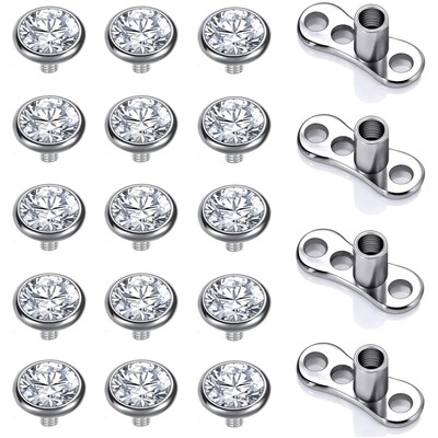 Dermal Piercing Set 14-19 Stk chirurgischer Edelstahl mit Zirkonia