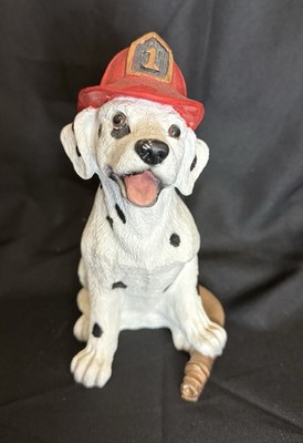 Resin Dalmation Figurine With Firemans Hat & Hose Preowned No Box (3C2)