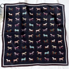Black Horse Paisley Print 100 Mulberry Silk Shawl Scarf Necktie Kerchief 21"