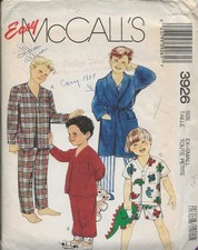 McCALL'S 3926 BOYS PAJAMAS ROBE PATTERN SIZE XS 4-6
