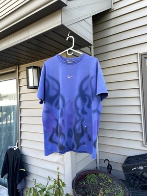 Nike Vintage Flame Graphic T Shirt Mens Large Blue Mini Swoosh
