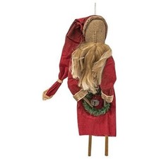 Primitive Hanging Santa Claus Father Christmas Doll Holds Wreath Ornament Figure