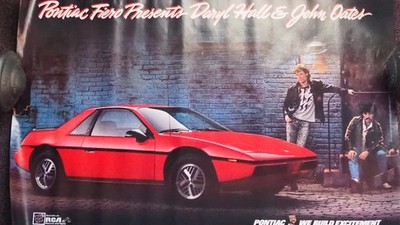 1980's PONTIAC FIERO HALL & OATES HUGE POSTER 25'' X 38'' NOS DEALER GIVEAWAY!