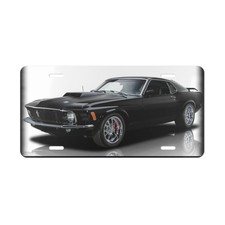 Unleash Classic Power: 1970 Black Ford Mustang Metal Front License Plate  