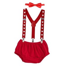Baby Boys Cake Smash Outfit First Birthday Bloomers Bowtie Red Heart