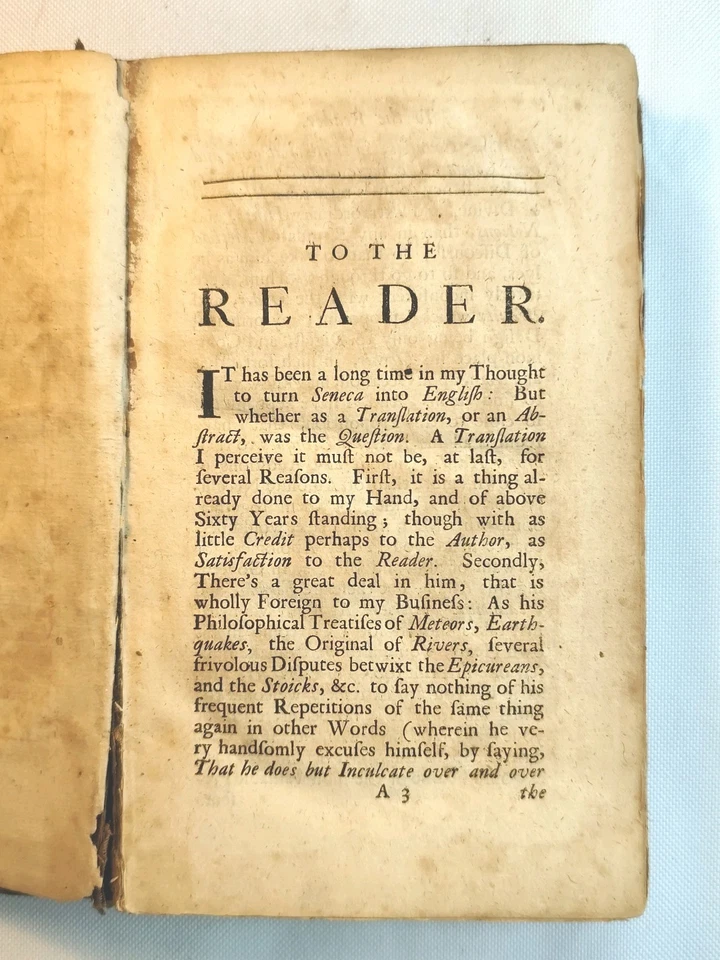 Seneca's Morals by way of Abstract by Sir Roger L'Estrange, Knt. 1722 Old Book - Image 3 of 4