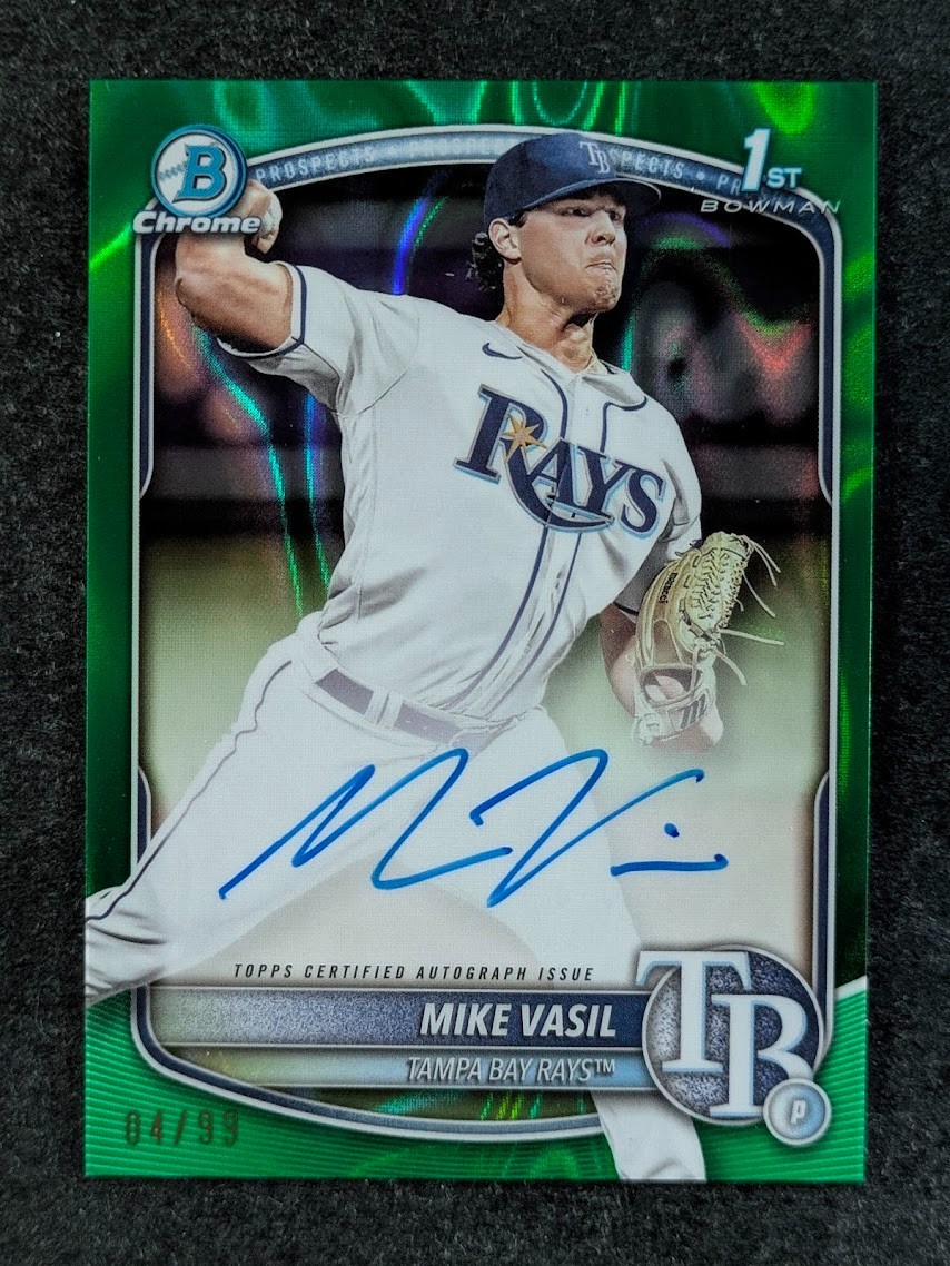 2025 Bowman MIKE VASIL 4/99 1st Auto Green Lava Ref Chrome Prospect SP #CPA-MV