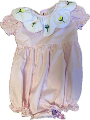 Lillie and Lilah Pink Romper One-Piece Embroidered Ruffle Collar 0-3M