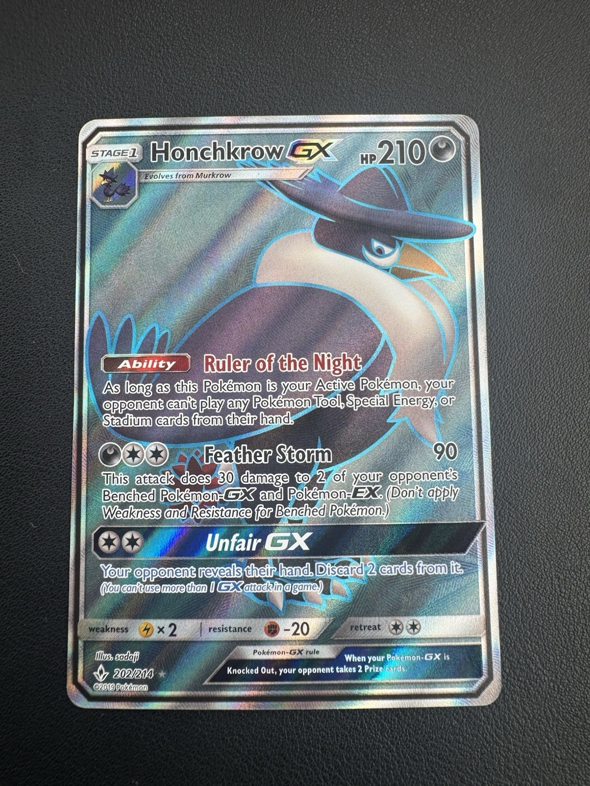POKEMON TCG HONCHKROW GX 202/214 S&M UNBROKEN BONDS FULL ART!!