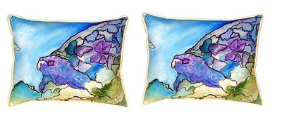 Pair of Betsy Drake Purple Turtle Small Outdoor Pillows 11X 14