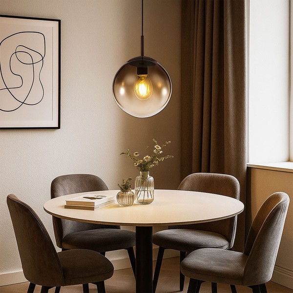 Design Pendel Decken Leuchte Wohn Ess Zimmer Glas Kugel HäNge Lampe Beleuchtung-image