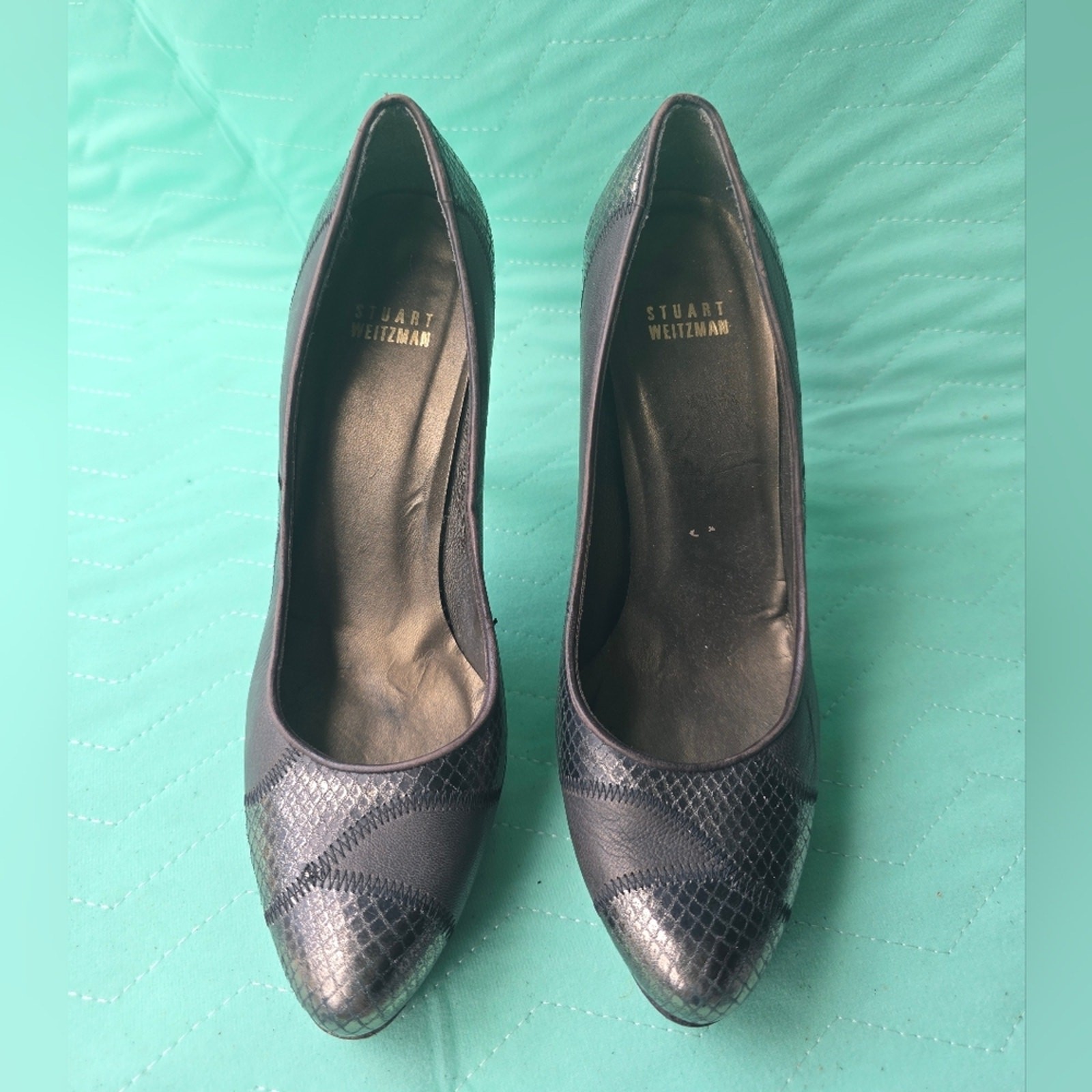 Stuart Weitzman black patchwork leather pumps hee… - image 2