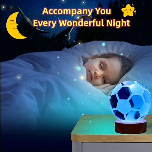 Soccer Crystal Ball Lamp,3.15 inch 3D K9 Crystal Ball Night Light with Wooden - Picture 4 of 8
