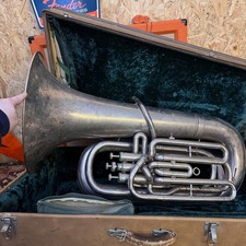 Vintage 1970s Willson 3 Valve Silver Eb Tuba w/ Original Brown Hard Case