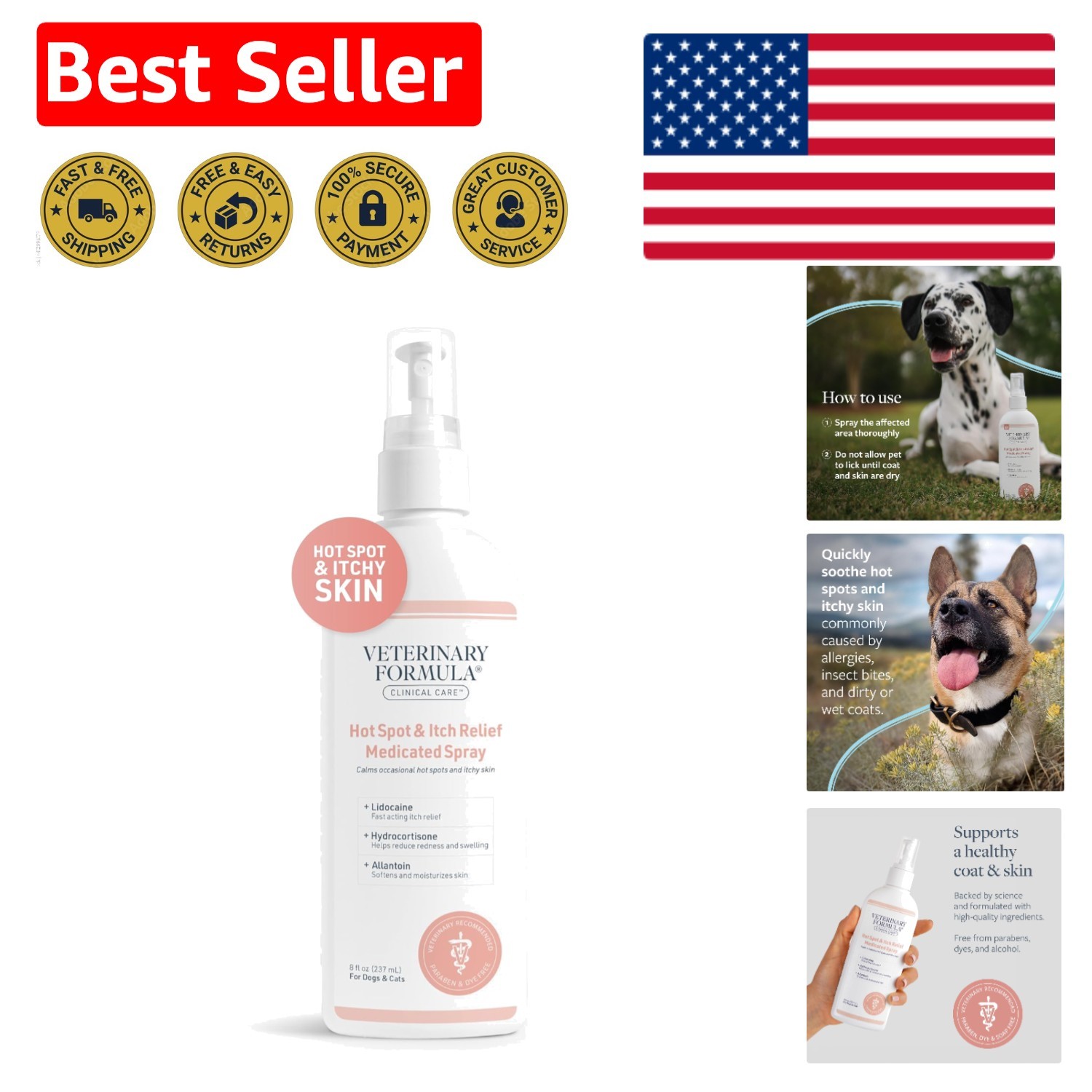 8oz Vet-Approved Itch Relief Spray for Dogs & Cats &ndash; Moisturizing Citrus Formula