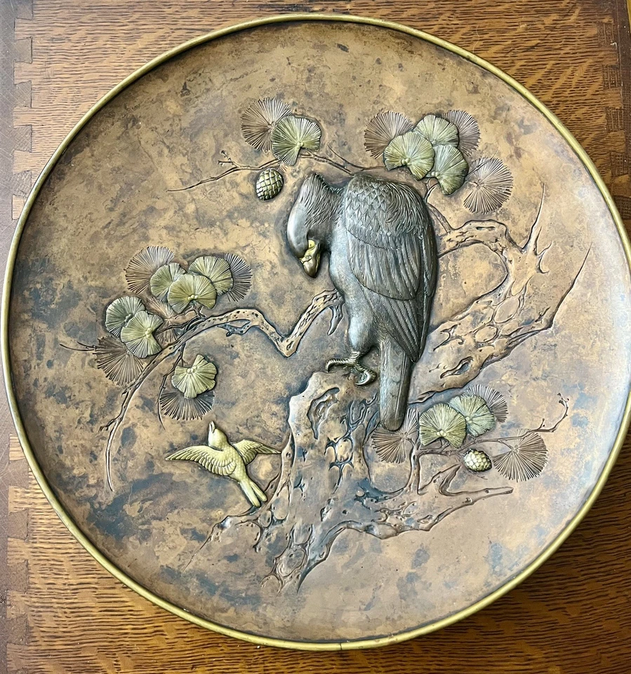 Antiguo Cargador Edo Hawk Ishiguro Masatsune Tsuba Tosogu Shakudo Shibuichi Placa Foto 2 de 4