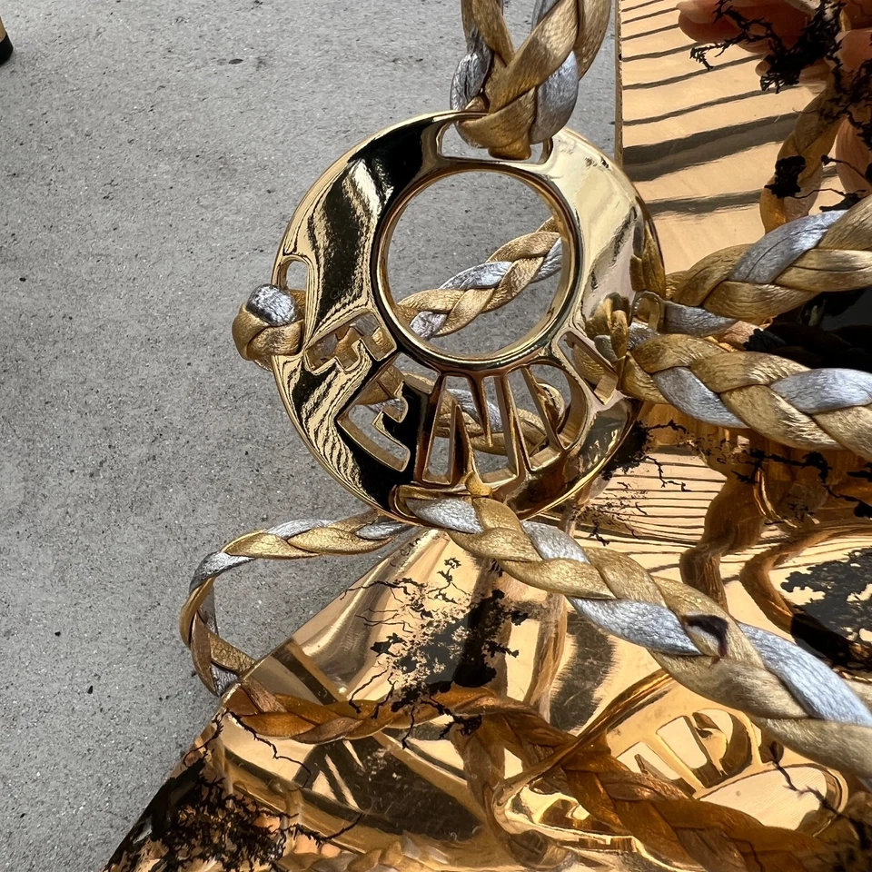 Fendi | Autentico Vintage Oro Argento Logo Hardware Intrecciato Tacchi con Cinturino (37,5) - Immagine 2 di 4