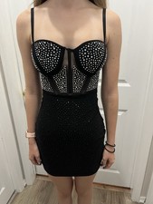 Windsor Midnight Sparkle Rhinestone Sheer Mini Dress Size S