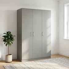 Dakota Light Grey 3 Door Wardrobe Bedroom Storage Cupboard Shelf Hanging Rail