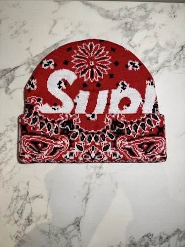 Supreme Beanie Red Bandana FW24 OS taille unique imprimé cachemire grand logo NEUF SOUS BLISTER
