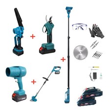 KIT GIARDINAGGIO 5 IN 1 MOTOSEGA CESOIA TAGLIAERBA SOFFIATORE ASTA POTATURA 88V