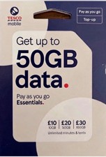 TESCO Mobile Pay As You Go Sim Card Unlimited minutes texts,  50GB 4G/5G
