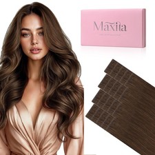 MAXITA Invisible Tape in Human Hair Extensions Chocolate Brown Seam... Fast Ship
