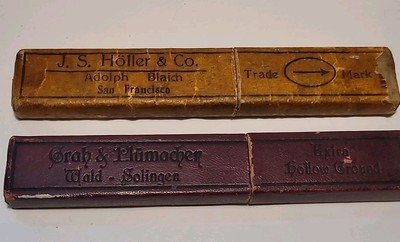 Vtg. Straight Razor Boxes, 2. Holler + Grah & Plumachen. Wald Solingen