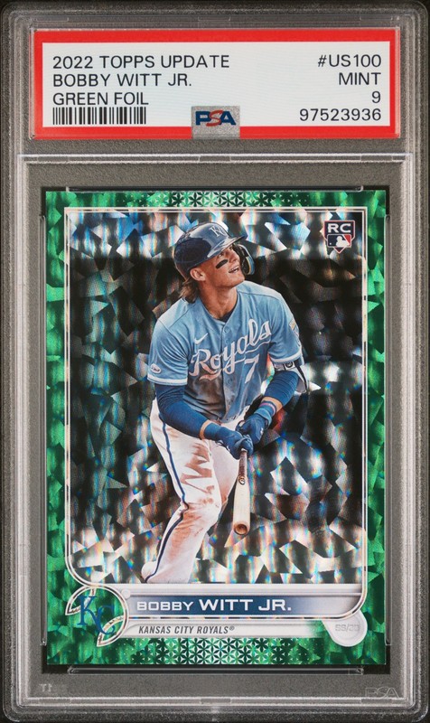 2022 TOPPS UPDATE GREEN FOIL #US100 BOBBY WITT JR. ROOKIE RC 354/499 PSA 9