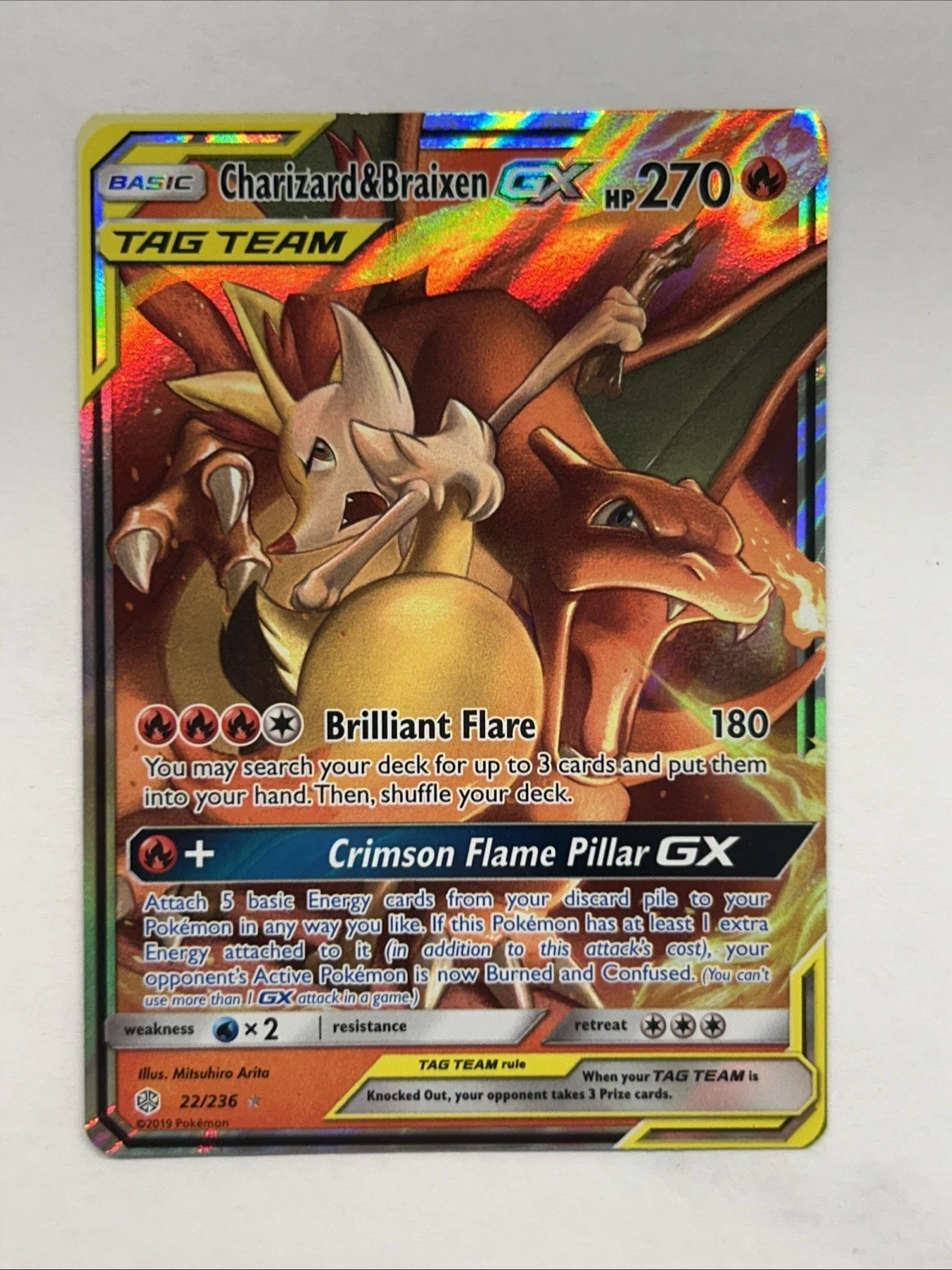 Charizard & Braixen GX 22/236 Rare Pokemon Tag Team - Sun & Moon Cosmic Eclipse