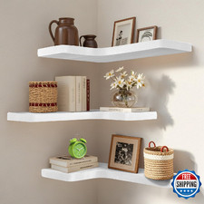 jubilander Floating Corner Shelves Set of 3, Solid Wood Picture Wall Shelf, Floa