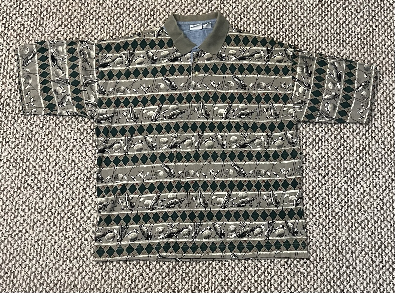 Vintage 90s Bugle Boy Golf All Over Print Argyle Polo Shirt XL